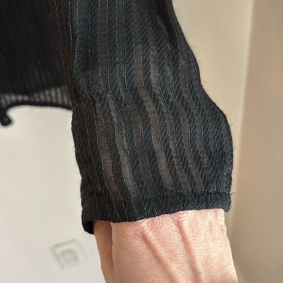 Eileen Fisher Women sheer black stripped single button cardigan wool blend top M - Picture 5 of 9